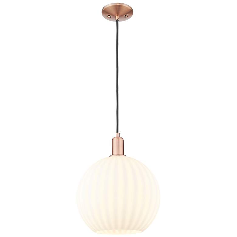 Image 1 Arcadia White Venetian 12" Wide Antique Copper Cord Hung Mini Pendant