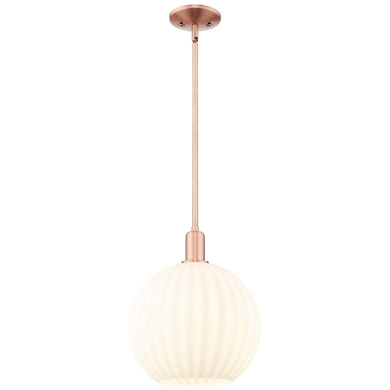 Image 1 Arcadia White Venetian 12" Wide Antique Copper Stem Hung Mini Pendant