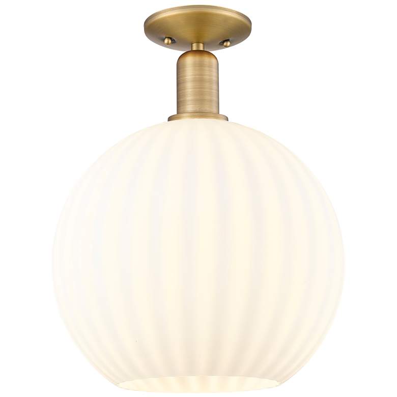 Image 1 Arcadia White Venetian 12" Wide Brushed Brass Semi.Flush Mount With