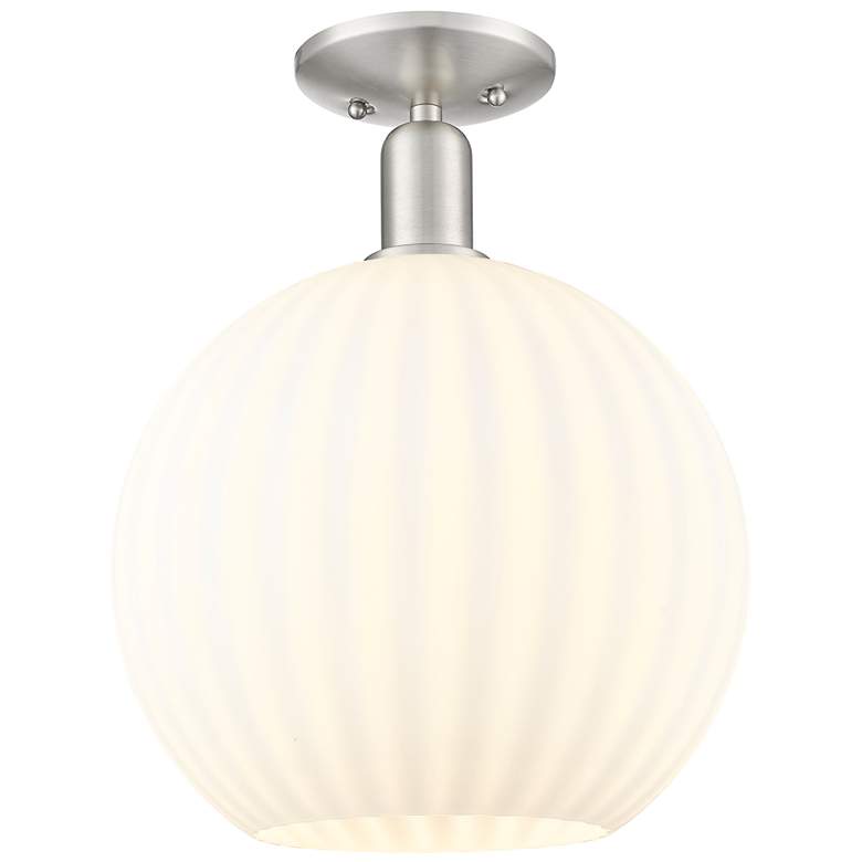 Image 1 Arcadia White Venetian 12" Wide Brushed Satin Nickel Semi.Flush Mount