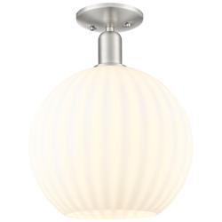 Arcadia White Venetian 12" Wide Brushed Satin Nickel Semi.Flush Mount