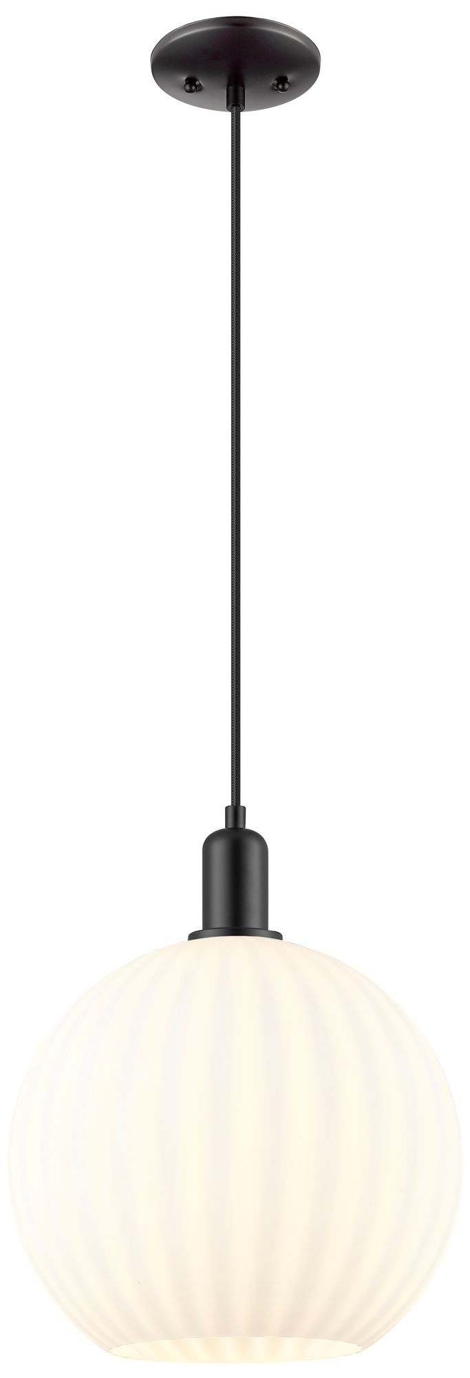 Arcadia White Venetian 12" Wide Matte Black Cord Hung Mini Pendant