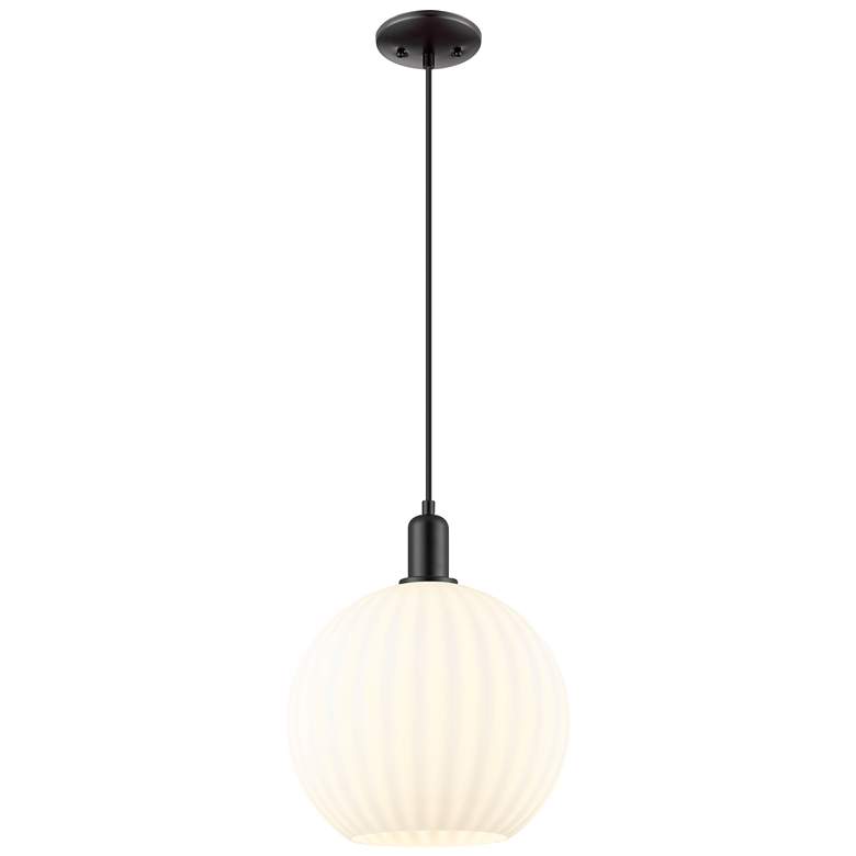 Image 1 Arcadia White Venetian 12" Wide Matte Black Cord Hung Mini Pendant