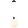 1_Arcadia White Venetian 12" Wide Matte Black Cord Hung Mini Pendant