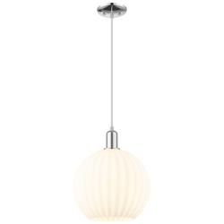 Arcadia White Venetian 12" Wide Polished Chrome Cord Hung Mini Pendant