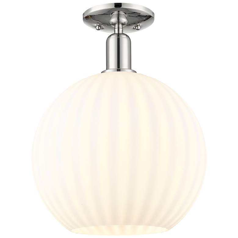 Image 1 Arcadia White Venetian 12" Wide Polished Nickel Semi.Flush Mount With