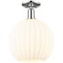 Arcadia White Venetian 12" Wide Polished Nickel Semi.Flush Mount With