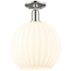 Arcadia White Venetian 12" Wide Polished Nickel Semi.Flush Mount With