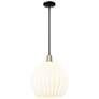 Arcadia White Venetian 14"W Black Antique Brass Stem Hung Mini Pendant