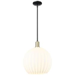 Arcadia White Venetian 14"W Black Antique Brass Stem Hung Mini Pendant