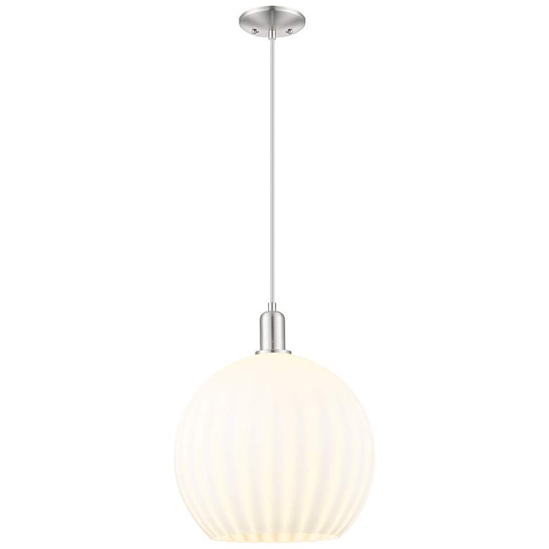 Image 1 Arcadia White Venetian 14"W Brushed Nickel Cord Hung Mini Pendant