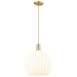 Arcadia White Venetian 14"W Champagne Bronze Cord Hung Mini Pendant