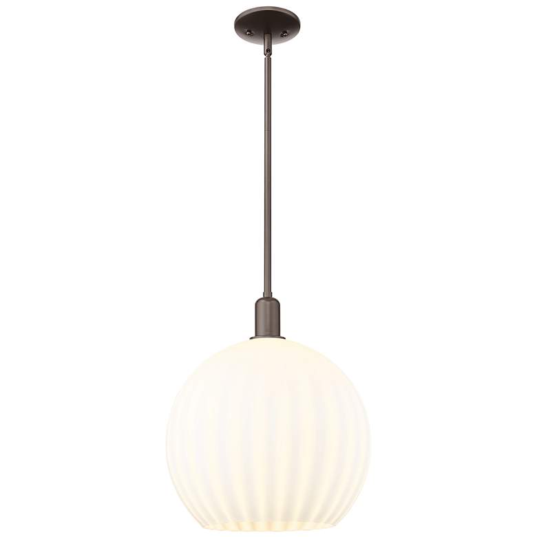 Image 1 Arcadia White Venetian 14"W Oil Rubbed Bronze Stem Hung Mini Pendant