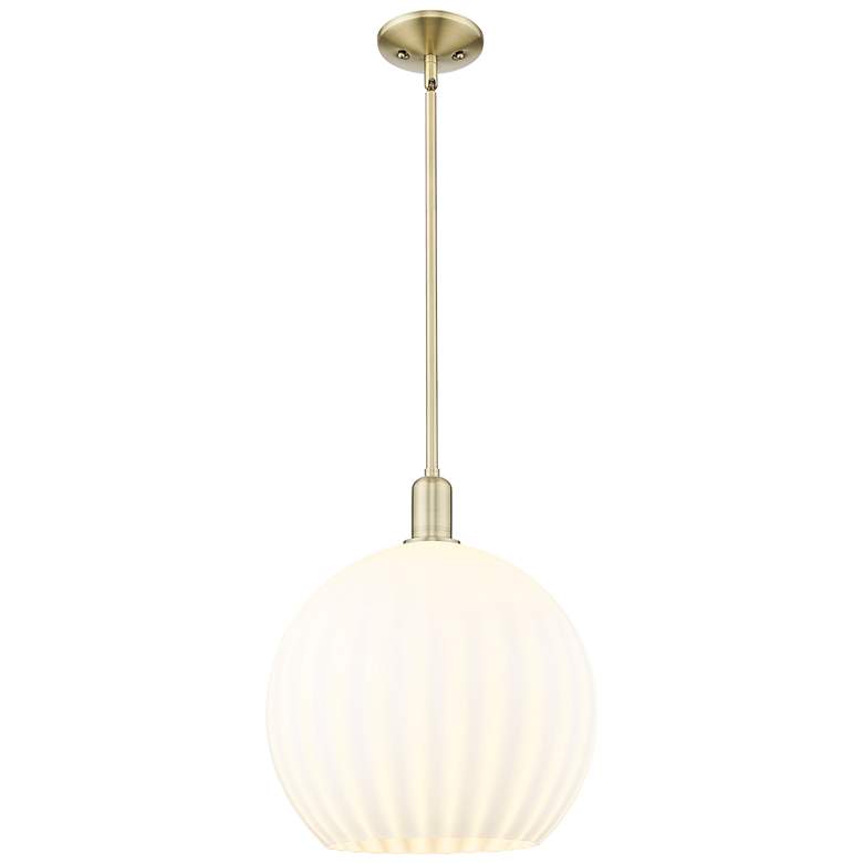 Image 1 Arcadia White Venetian 14" Wide Antique Brass Stem Hung Mini Pendant