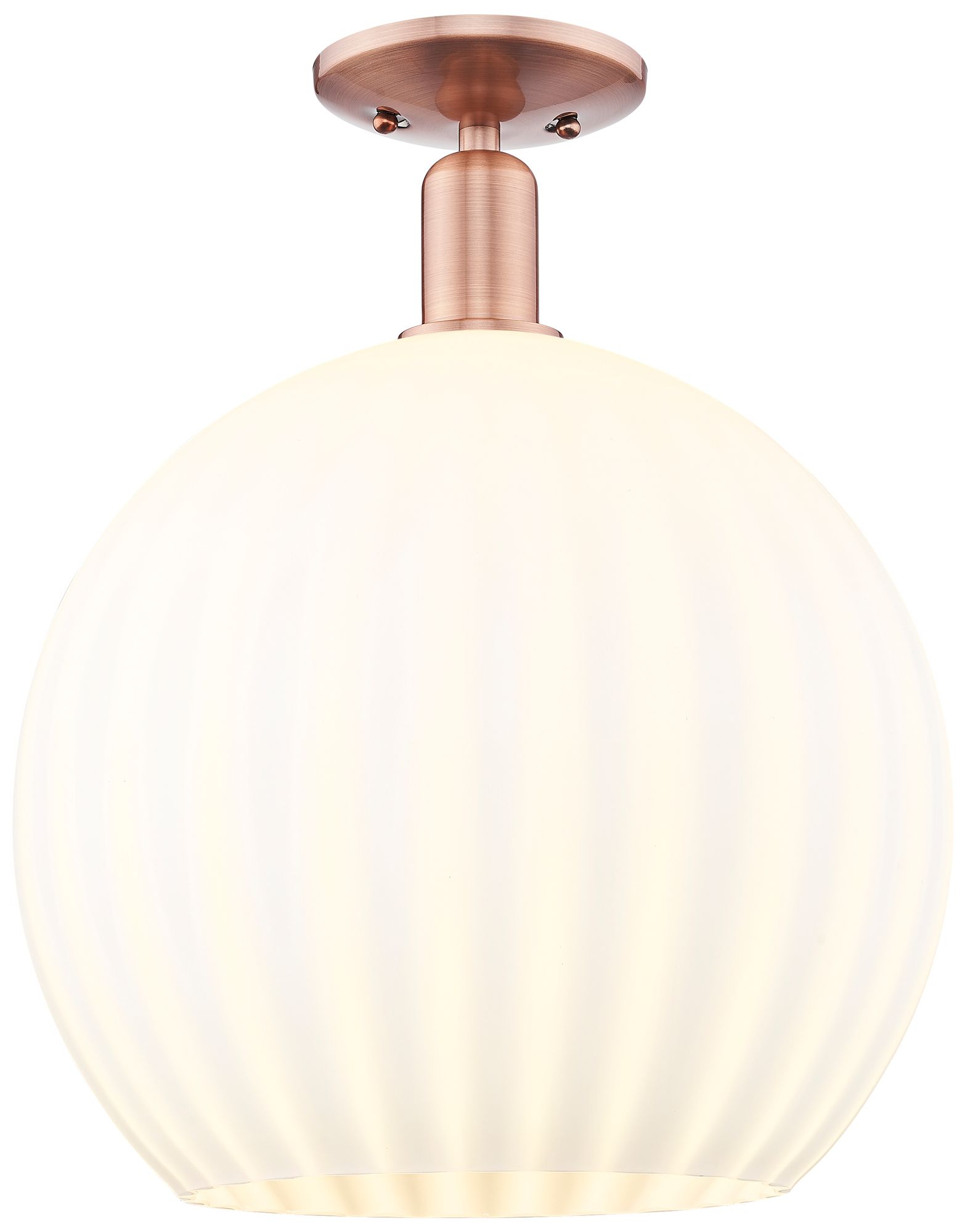 Arcadia White Venetian 14" Wide Antique Copper Semi.Flush Mount With