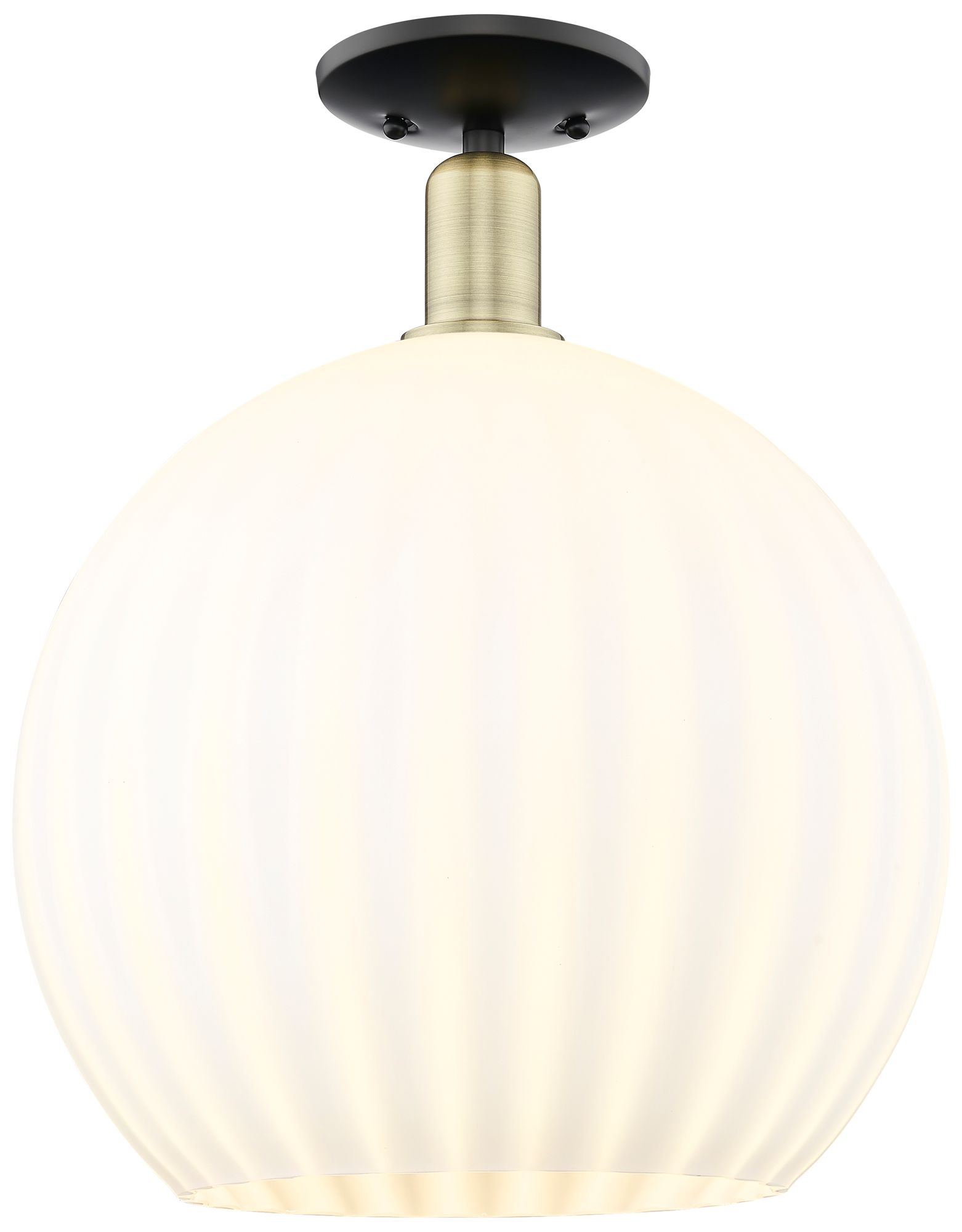 Arcadia White Venetian 14" Wide Black Antique Brass Semi.Flush Mount