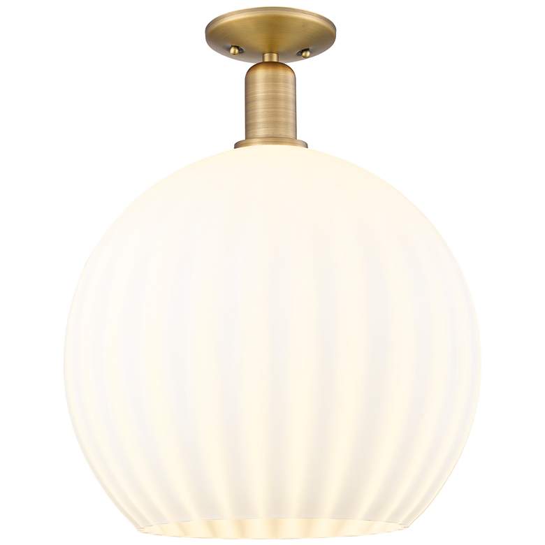 Image 1 Arcadia White Venetian 14" Wide Brushed Brass Semi.Flush Mount With