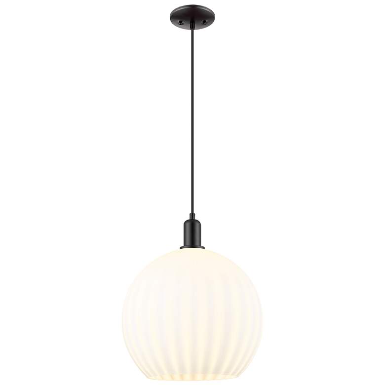 Image 1 Arcadia White Venetian 14" Wide Matte Black Cord Hung Mini Pendant