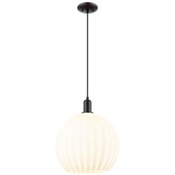 Arcadia White Venetian 14" Wide Matte Black Cord Hung Mini Pendant