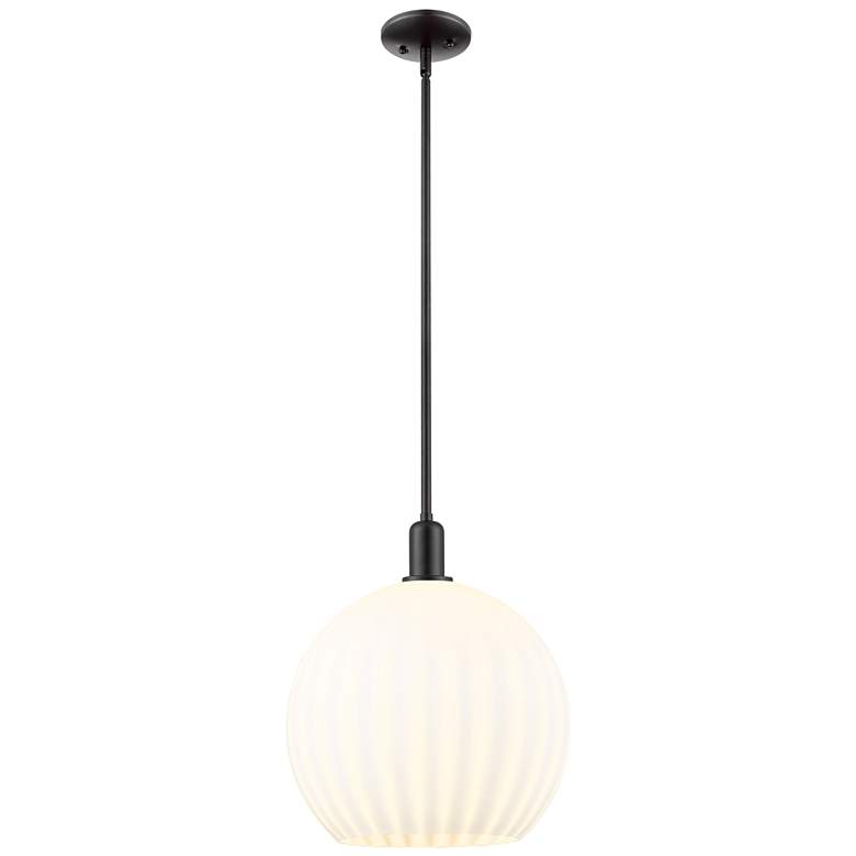 Image 1 Arcadia White Venetian 14" Wide Matte Black Stem Hung Mini Pendant