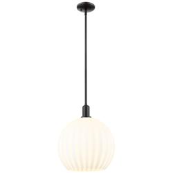 Arcadia White Venetian 14" Wide Matte Black Stem Hung Mini Pendant