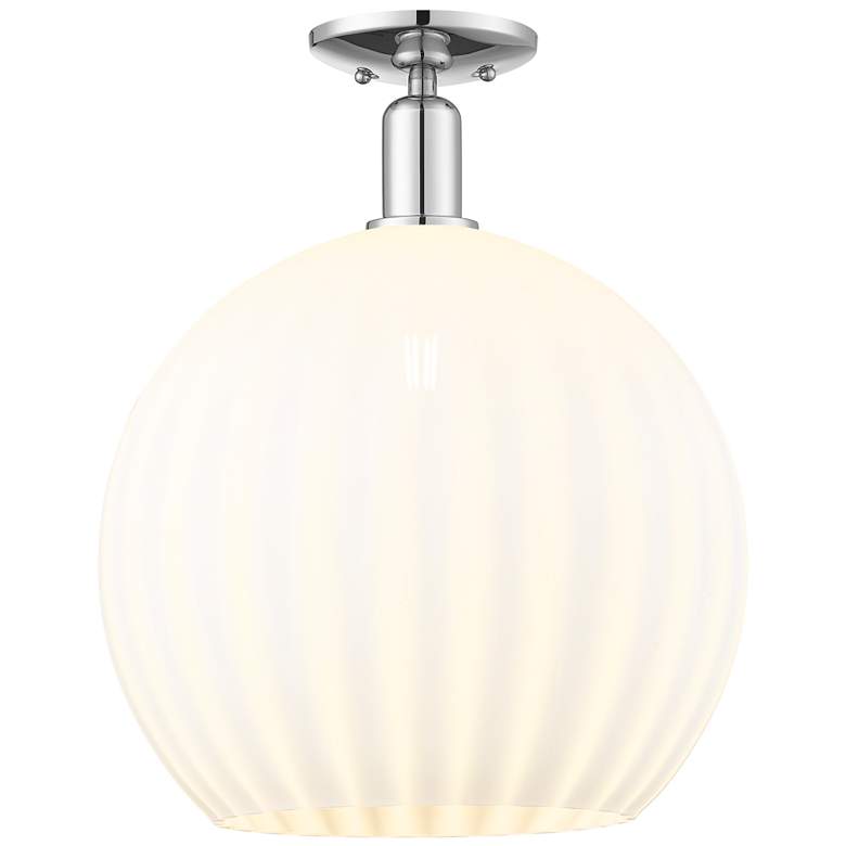 Image 1 Arcadia White Venetian 14" Wide Polished Chrome Semi.Flush Mount With