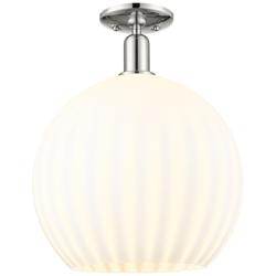 Arcadia White Venetian 14" Wide Polished Nickel Semi.Flush Mount With