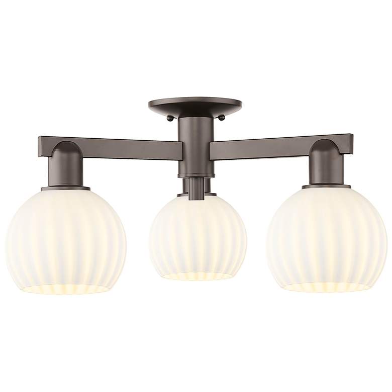 Image 1 Arcadia White Venetian 24"W 3 Light Oil Rubbed Bronze Semi.Flush Mount