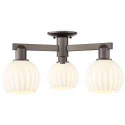 Arcadia White Venetian 24"W 3 Light Oil Rubbed Bronze Semi.Flush Mount