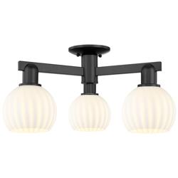 Arcadia White Venetian 24" Wide 3 Light Matte Black Semi.Flush Mount