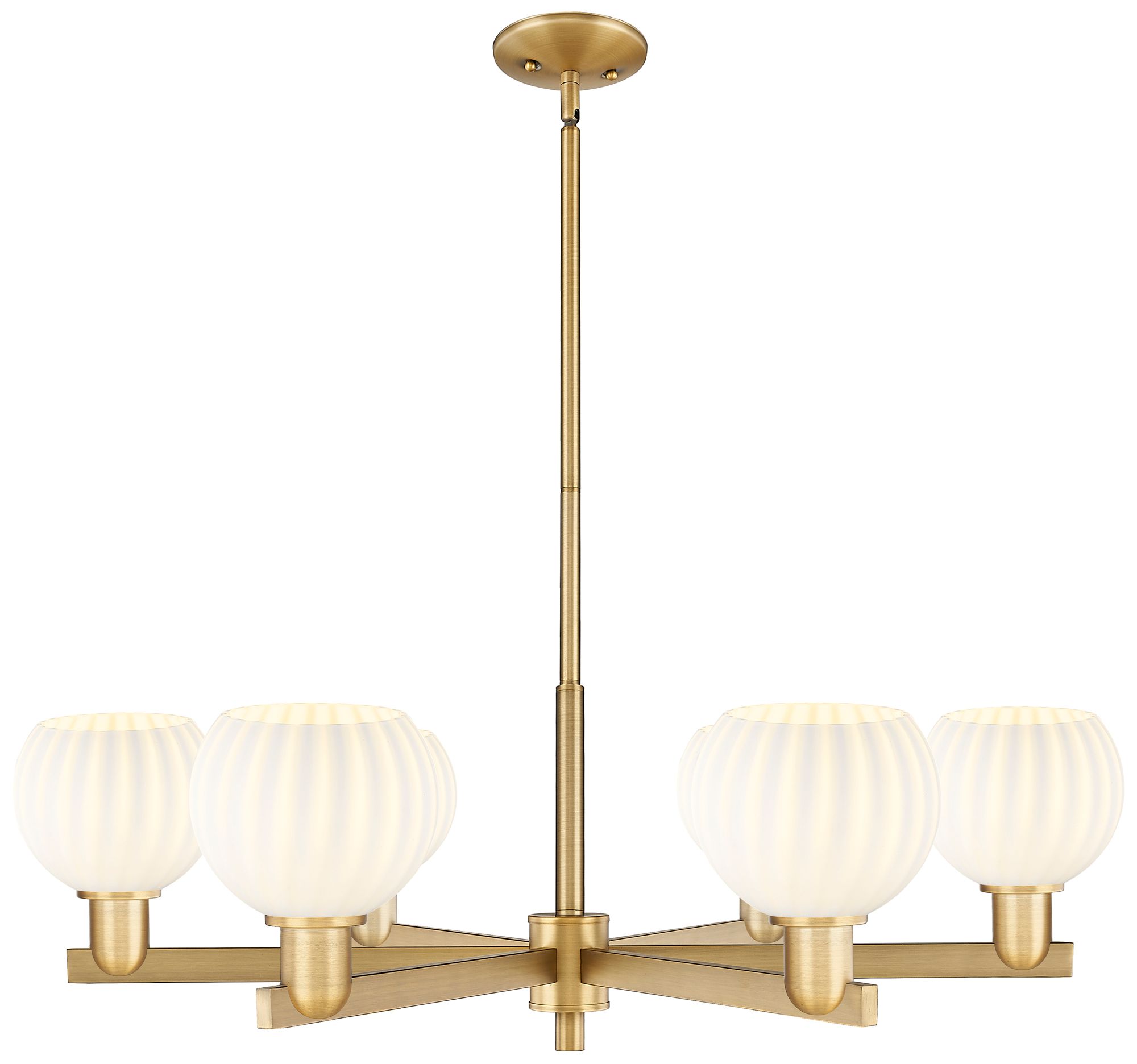 Arcadia White Venetian 36"W 6 Light Brushed Brass Stem Hung Chandelier