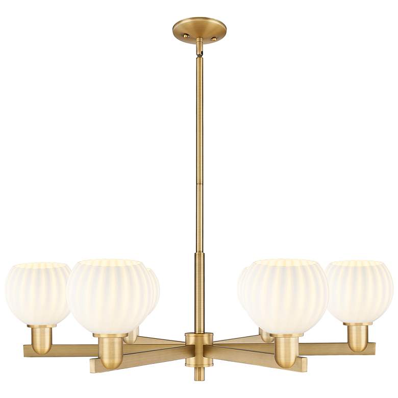 Image 1 Arcadia White Venetian 36"W 6 Light Brushed Brass Stem Hung Chandelier