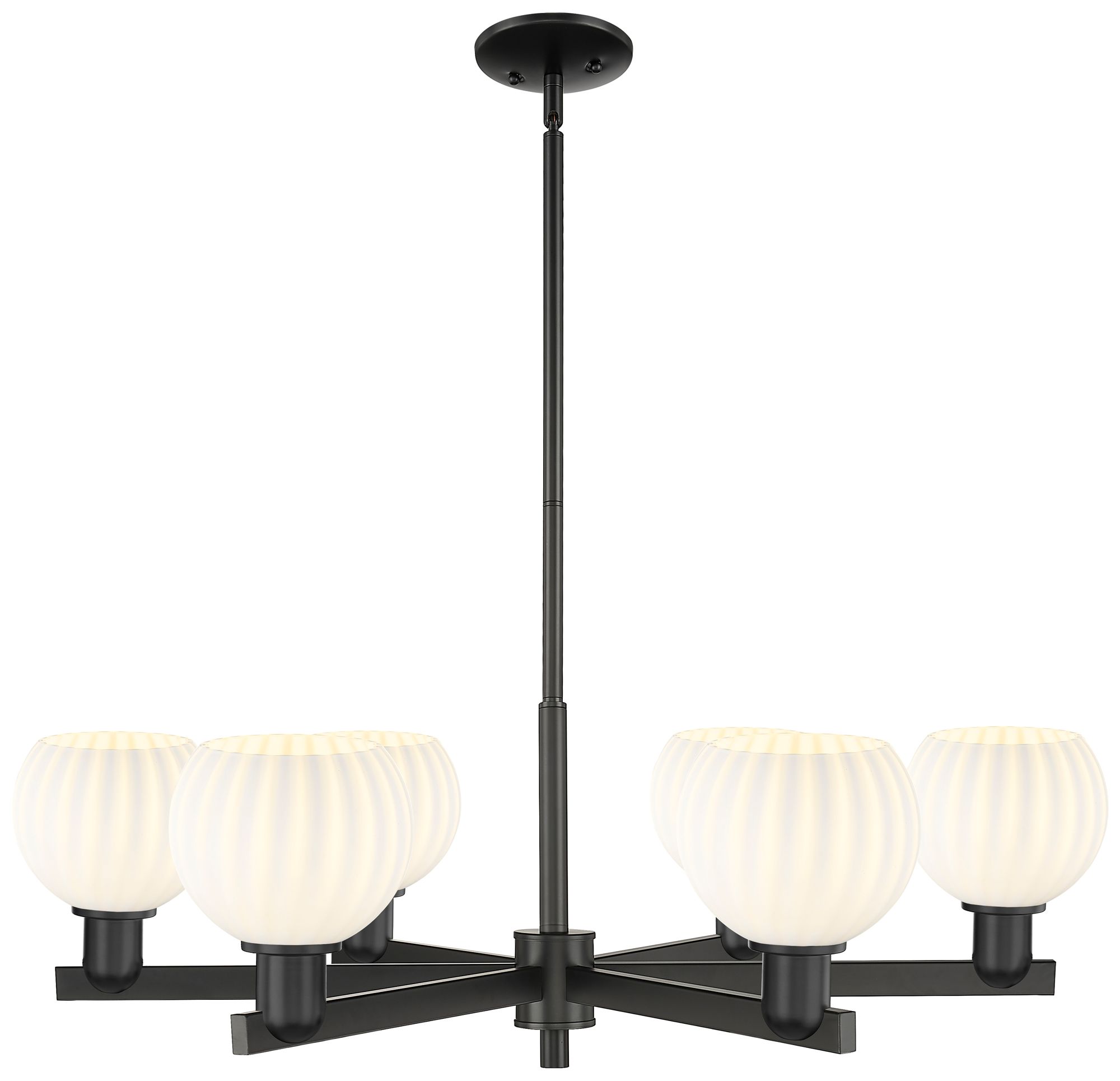 Arcadia White Venetian 36"W 6 Light Matte Black Stem Hung Chandelier