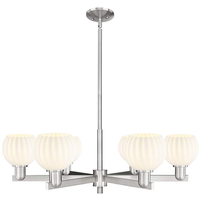 Image 1 Arcadia White Venetian 36"W 6-Lt Satin Nickel Stem Chandelier w/ 6" Shade