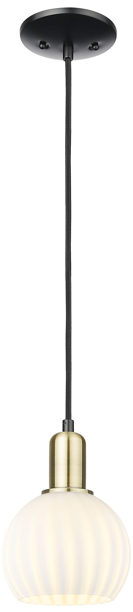 Arcadia White Venetian 6"W Black Antique Brass Cord Hung Mini Pendant