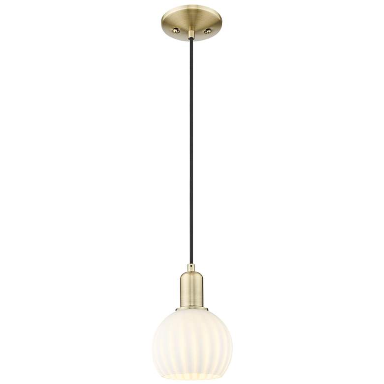 Image 1 Arcadia White Venetian 6" Wide Antique Brass Cord Hung Mini Pendant