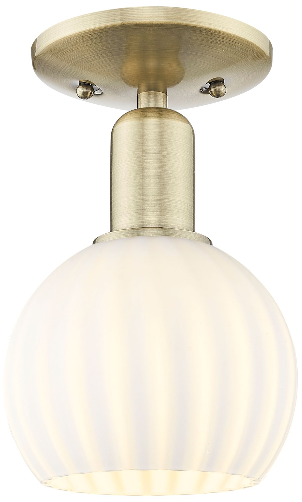 Arcadia White Venetian 6" Wide Antique Brass Semi.Flush Mount With