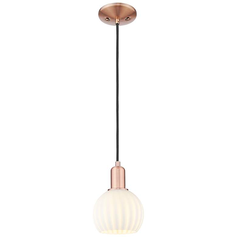 Image 1 Arcadia White Venetian 6" Wide Antique Copper Cord Hung Mini Pendant