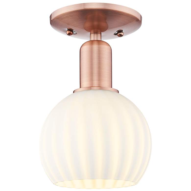 Image 1 Arcadia White Venetian 6" Wide Antique Copper Semi.Flush Mount With