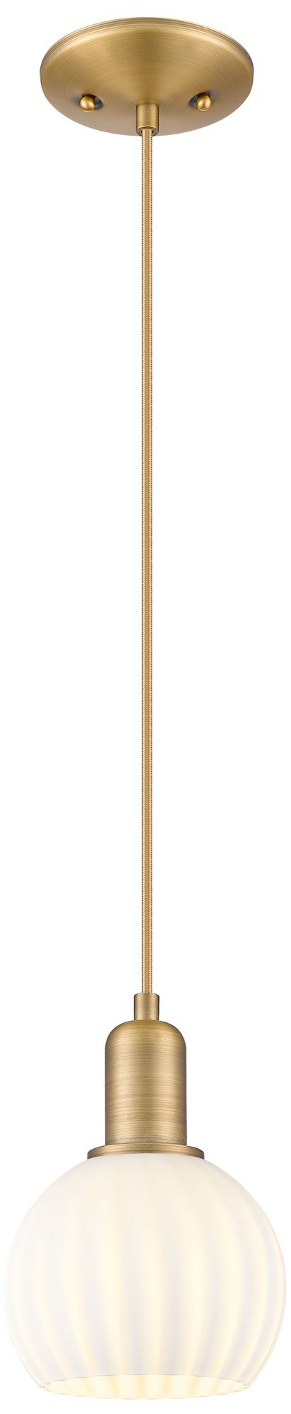 Arcadia White Venetian 6" Wide Brushed Brass Cord Hung Mini Pendant