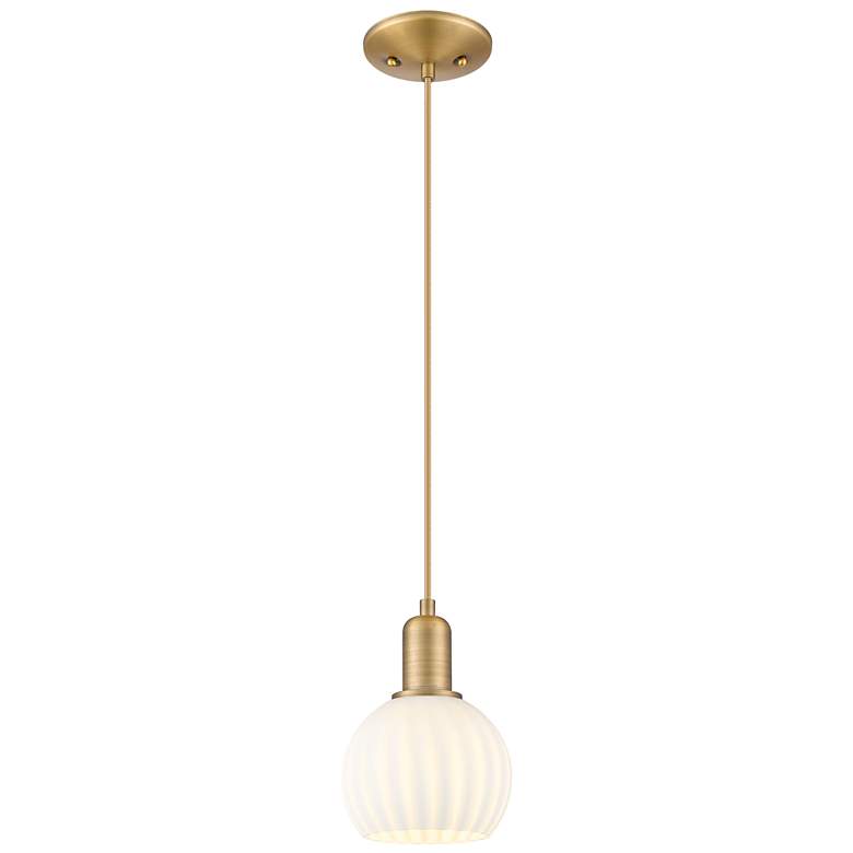 Image 1 Arcadia White Venetian 6" Wide Brushed Brass Cord Hung Mini Pendant