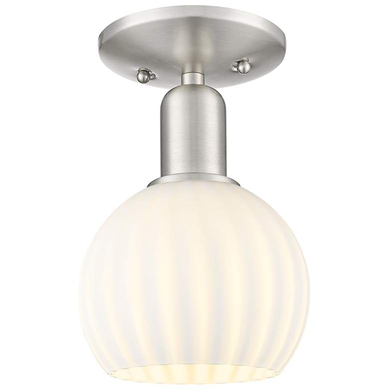 Image 1 Arcadia White Venetian 6" Wide Brushed Satin Nickel Semi.Flush Mount