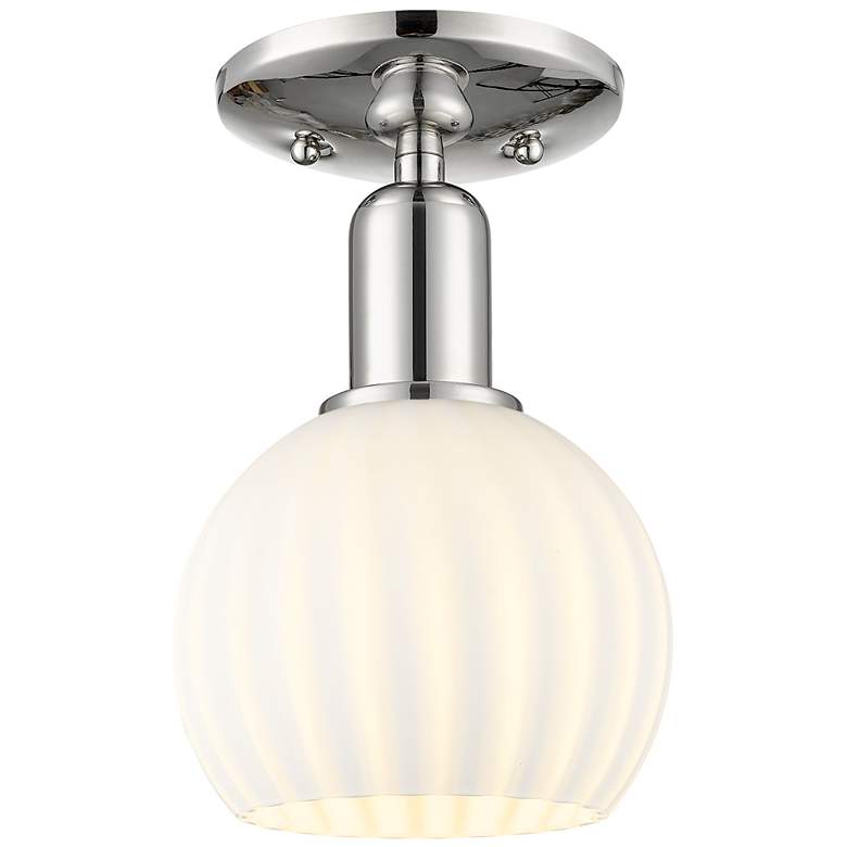 Image 1 Arcadia White Venetian 6" Wide Polished Nickel Semi.Flush Mount With