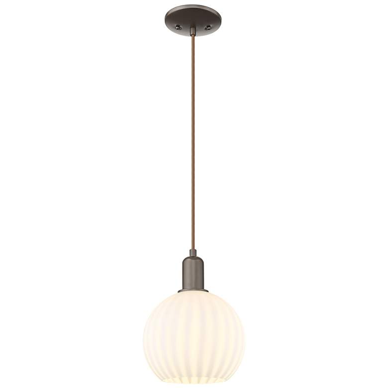 Image 1 Arcadia White Venetian 8"W Oil Rubbed Bronze Cord Hung Mini Pendant