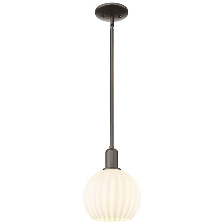 Image 1 Arcadia White Venetian 8"W Oil Rubbed Bronze Stem Hung Mini Pendant
