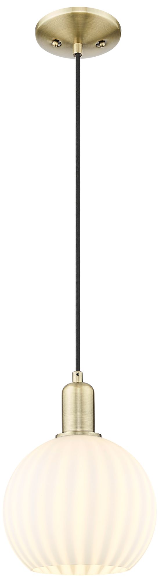 Arcadia White Venetian 8" Wide Antique Brass Cord Hung Mini Pendant