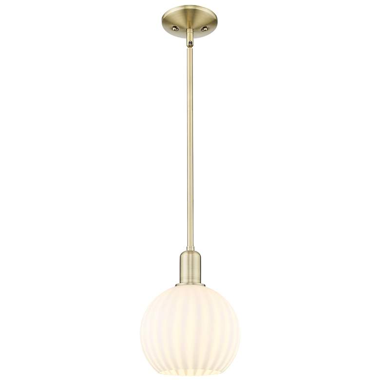 Image 1 Arcadia White Venetian 8" Wide Antique Brass Stem Hung Mini Pendant