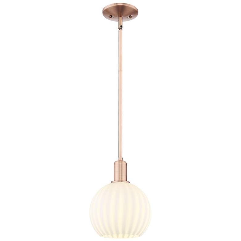 Image 1 Arcadia White Venetian 8" Wide Antique Copper Stem Hung Mini Pendant
