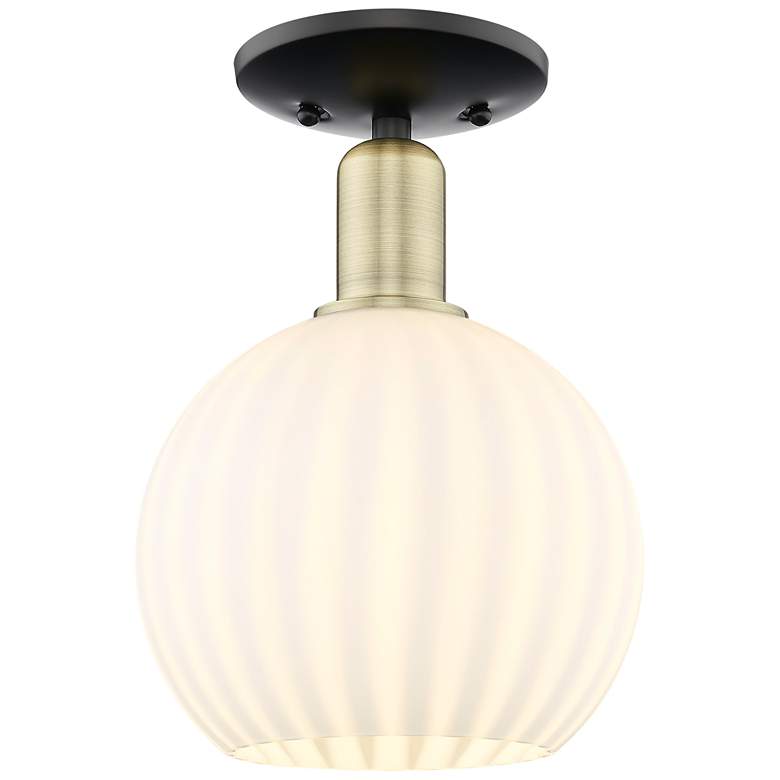 Image 1 Arcadia White Venetian 8" Wide Black Antique Brass Semi.Flush Mount