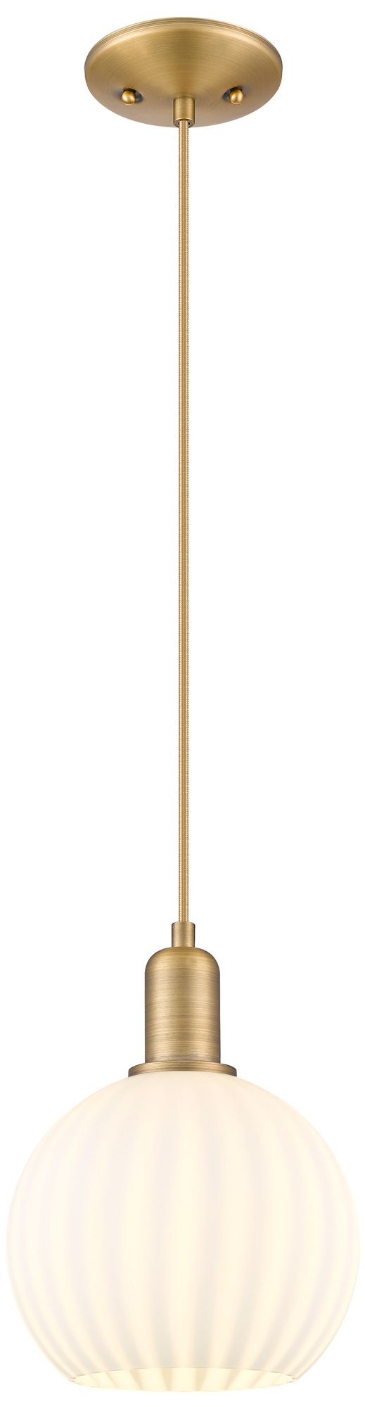 Arcadia White Venetian 8" Wide Brushed Brass Cord Hung Mini Pendant